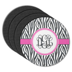 Zebra Print Round Rubber Backed Coasters - Set of 4 (Personalized)