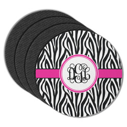 Zebra Print Round Rubber Backed Coasters - Set of 4 (Personalized)
