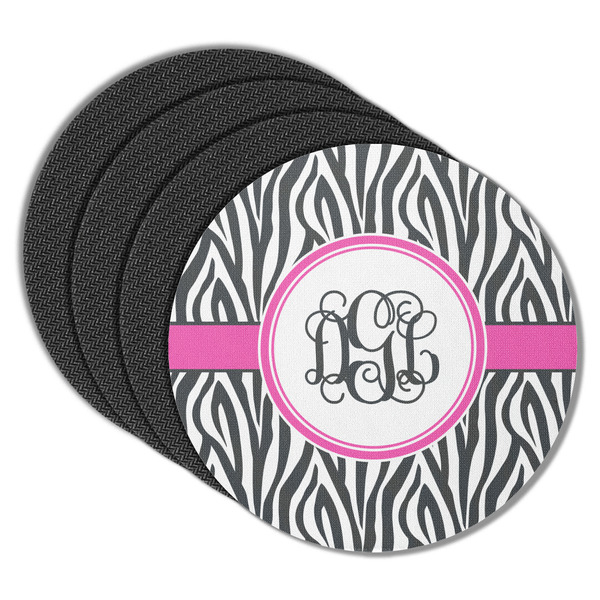 Custom Zebra Print Round Rubber Backed Coasters - Set of 4 (Personalized)