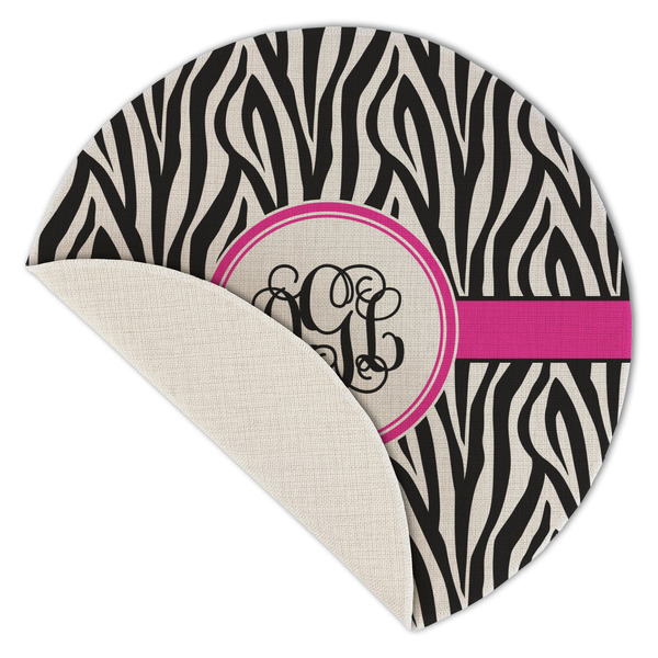 Zebra Print Round Linen Placemats - Front (folded corner single sided)