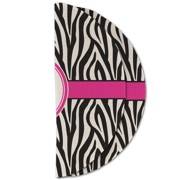 Zebra Print Round Linen Placemats - HALF FOLDED (double sided)