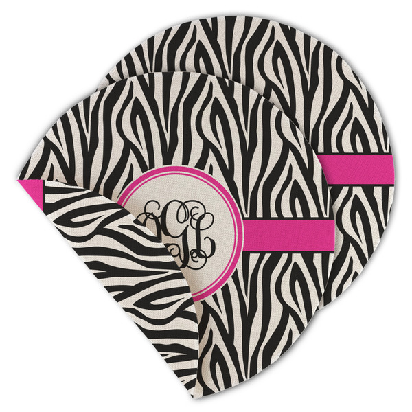 Custom Zebra Print Round Linen Placemat - Double Sided (Personalized)