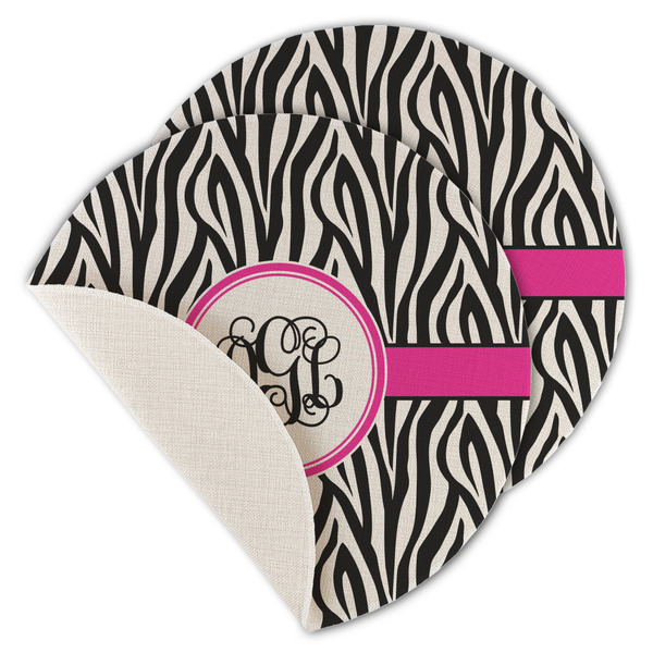 Custom Zebra Print Round Linen Placemat - Single Sided - Set of 4 (Personalized)