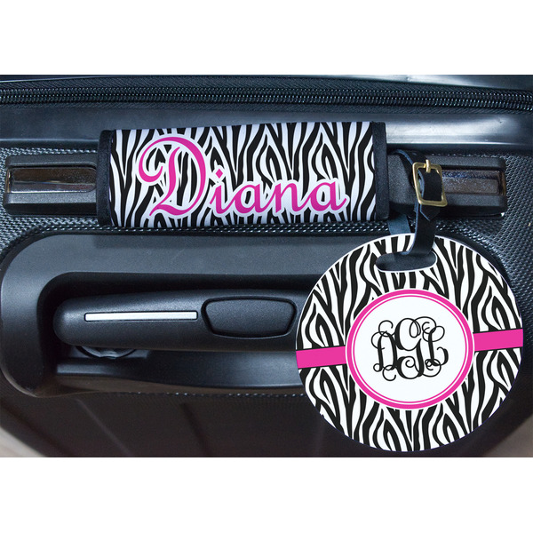 Zebra Print Round Luggage Tag & Handle Wrap - In Context