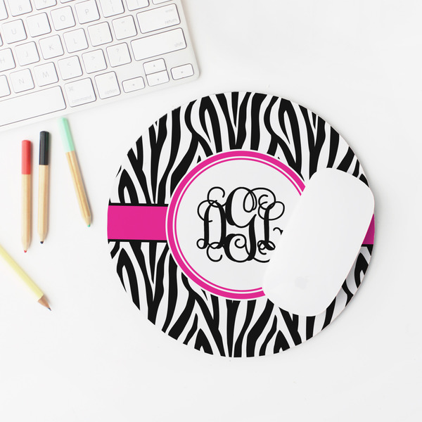 Zebra Print Round Mousepad - LIFESTYLE 2