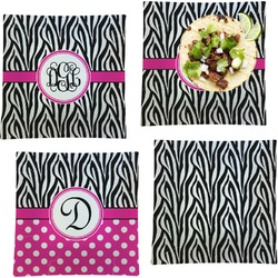 Zebra Print Set of 4 Glass Square Lunch / Dinner Plate 9.5" (Personalized)