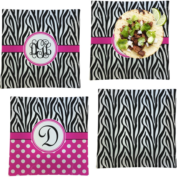 Custom Zebra Print Set of 4 Glass Square Lunch / Dinner Plate 9.5" (Personalized)