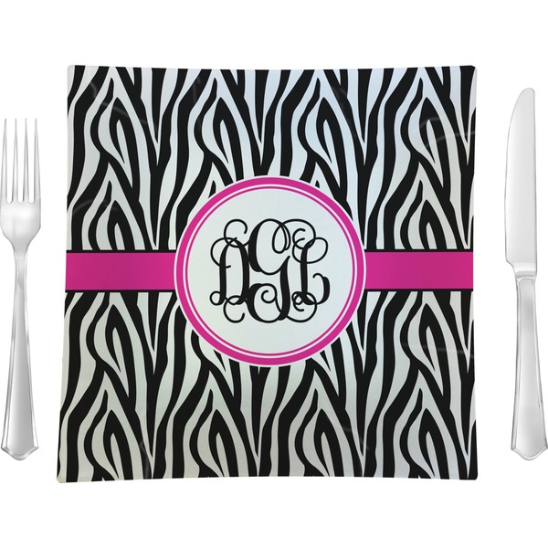 Custom Zebra Print 9.5" Glass Square Lunch / Dinner Plate- Single or Set of 4 (Personalized)