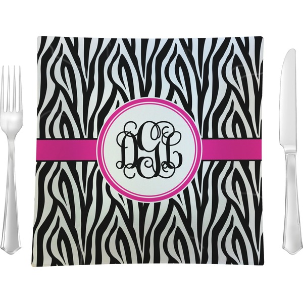 Custom Zebra Print Glass Square Lunch / Dinner Plate 9.5" (Personalized)