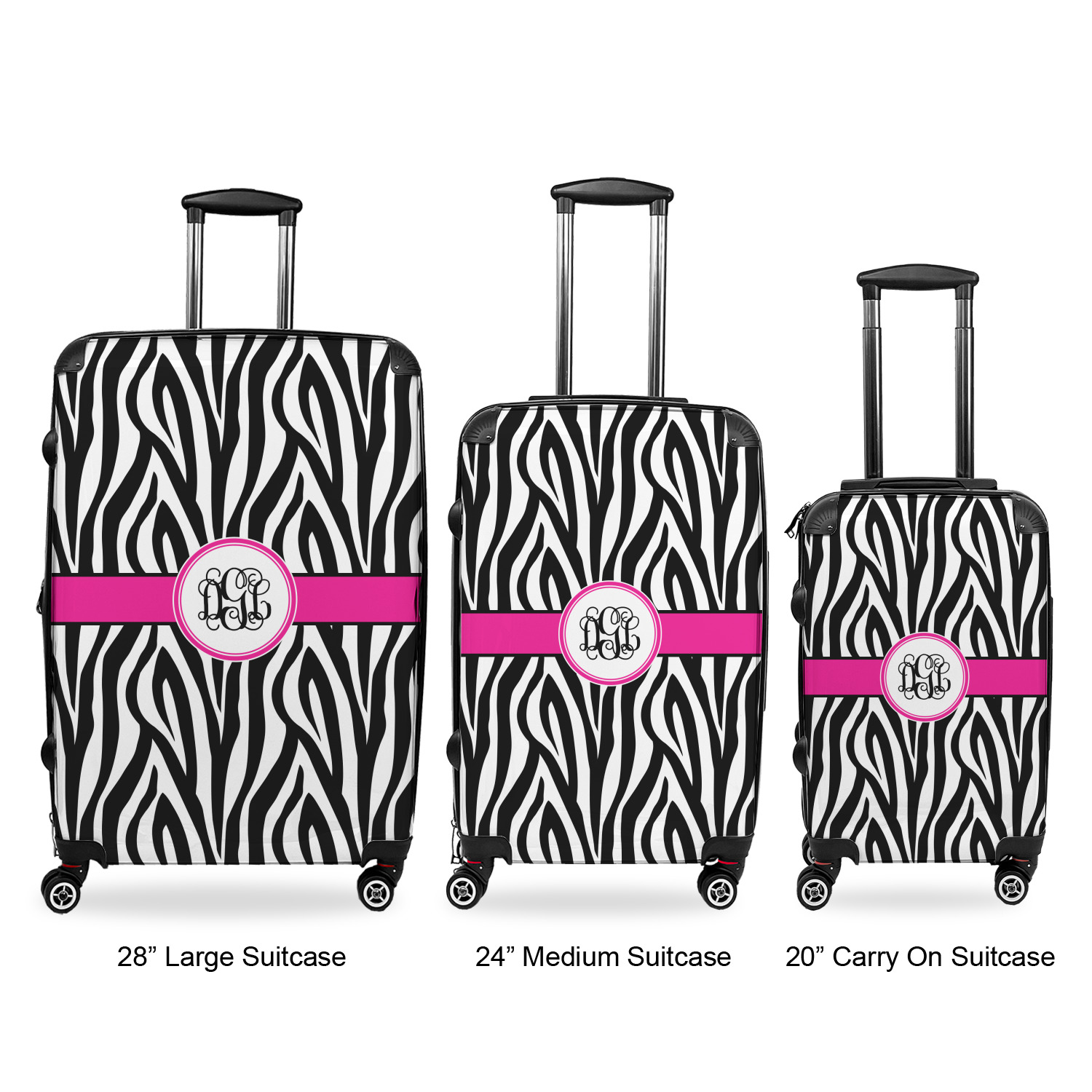 Custom Zebra Print 3 Piece Luggage Set - 20