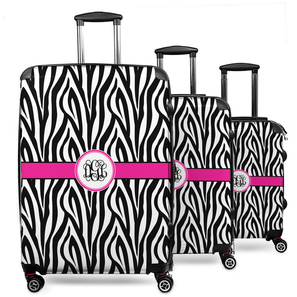 Custom Zebra Print 3 Piece Luggage Set - 20" Carry On, 24" Medium Checked, 28" Large Checked (Personalized)