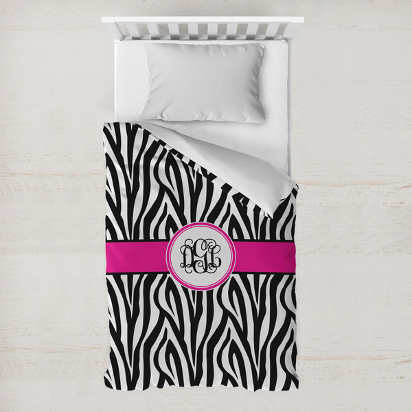 Custom Zebra Print Toddler Duvet Cover w/ Monogram