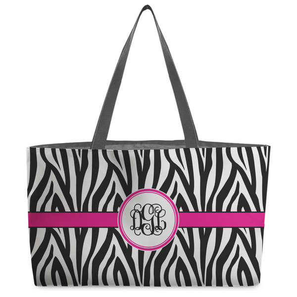 Custom Zebra Print Beach Totes Bag - w/ Black Handles (Personalized)