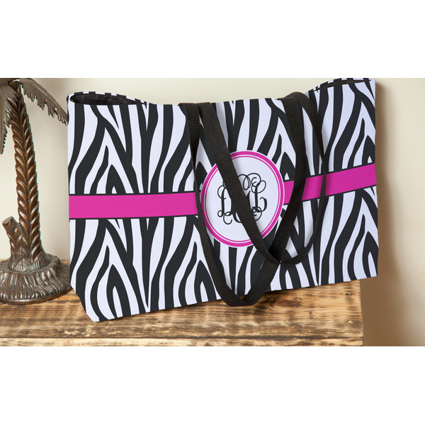 Zebra Print Tote w/Black Handles - Lifestyle View