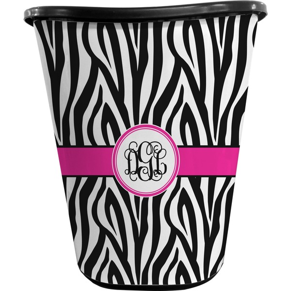 Custom Zebra Print Waste Basket - Single Sided (Black) (Personalized)