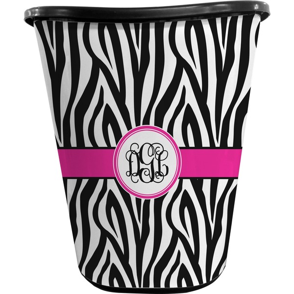 Zebra Print Personalized Trash Can (Black)
