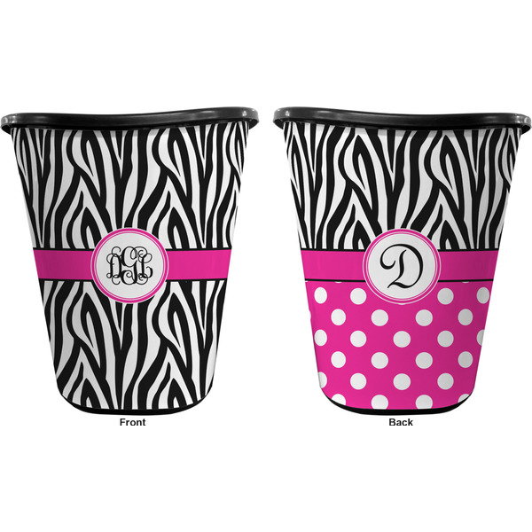 Zebra Print Trash Can Black - Front and Back - Apvl