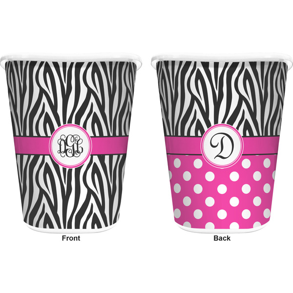 Zebra Print Trash Can White - Front and Back - Apvl