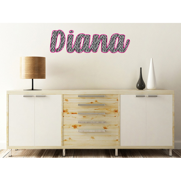 Zebra Print Wall Name Decal On Wooden Desk