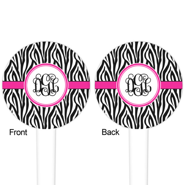 Zebra Print White Plastic 4" Food Pick - Round - Double Sided - Front & Back
