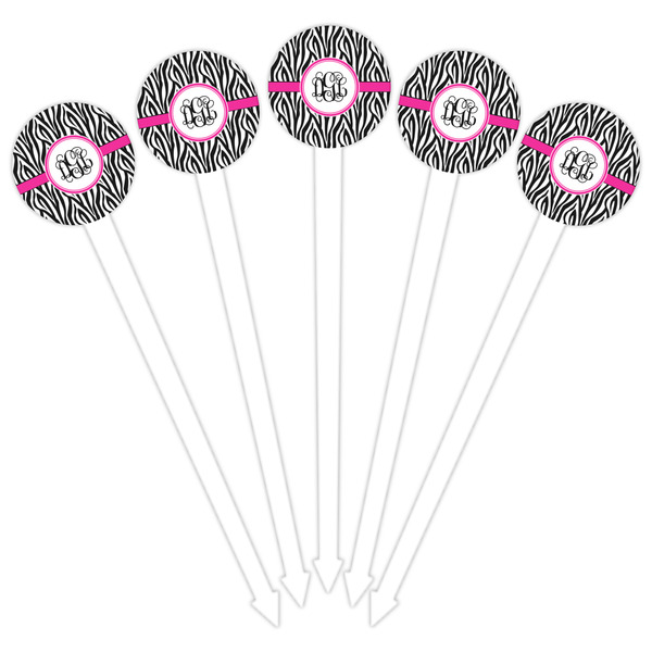 Zebra Print White Plastic 6" Food Pick - Round - Fan View