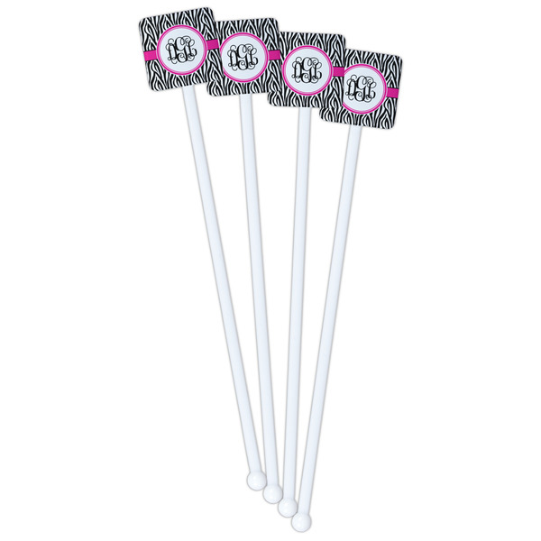 Zebra Print White Plastic Stir Stick - Double Sided - Square - Front