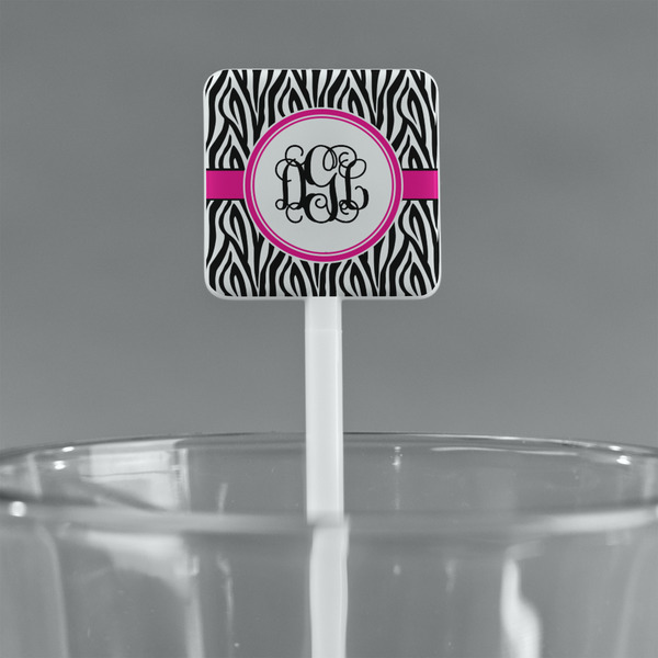 Zebra Print White Plastic Stir Stick - Square - Main