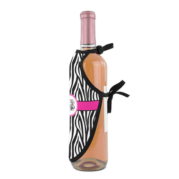 Zebra Print Wine Bottle Apron - DETAIL WITH CLIP ON NECK