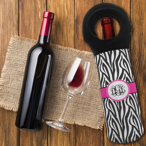 Zebra Print Wine Tote Bag - FLATLAY