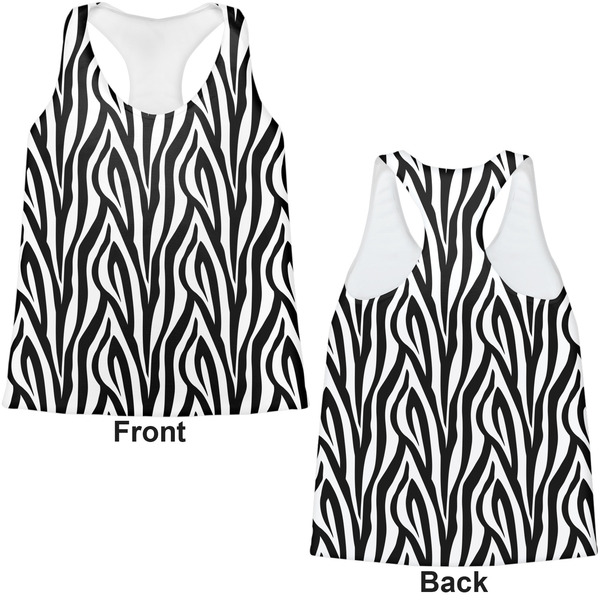 Zebra Print Womens Racerback Tank Tops - Medium - Front and Back