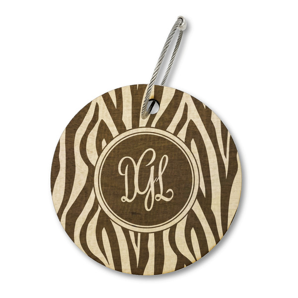 Zebra Print Wood Luggage Tags - Round - Front/Main