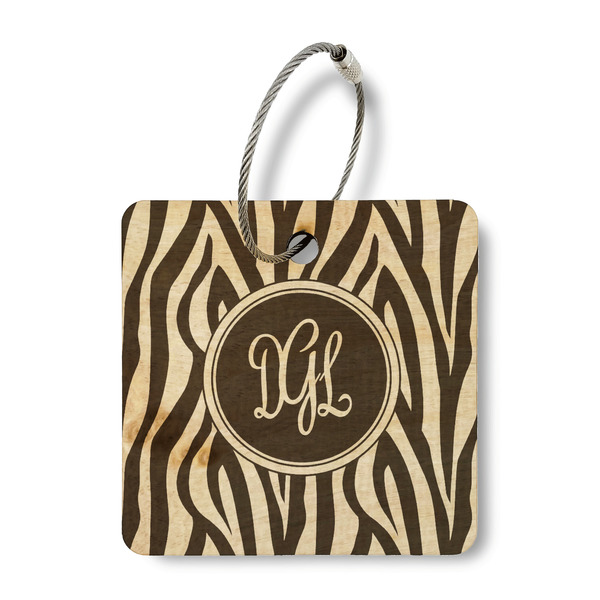 Custom Zebra Print Wood Luggage Tag - Square (Personalized)