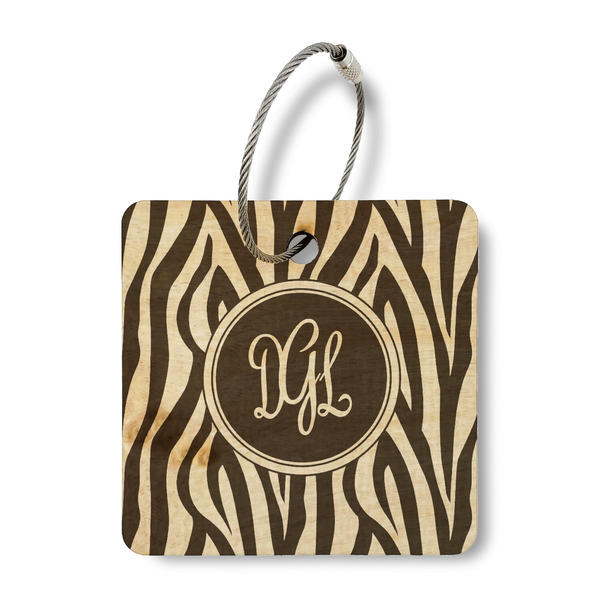 Zebra Print Wood Luggage Tags - Square - Front/Main