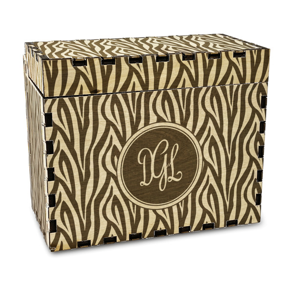 Custom Zebra Print Wood Recipe Box - Laser Engraved (Personalized)