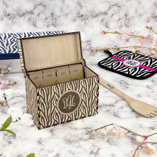 Zebra Print Wood Recipe Boxes - Lifestyle