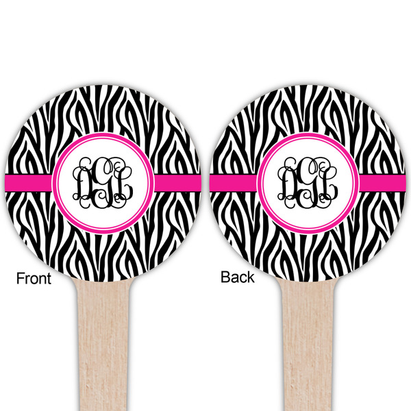 Zebra Print Wooden 4" Food Pick - Round - Double Sided - Front & Back