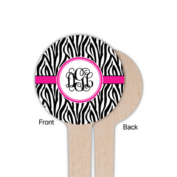 Zebra Print Wooden 4" Food Pick - Round - Single Sided - Front & Back