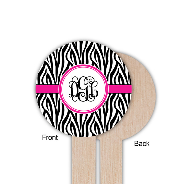 Zebra Print Wooden 6" Food Pick - Round - Single Sided - Front & Back