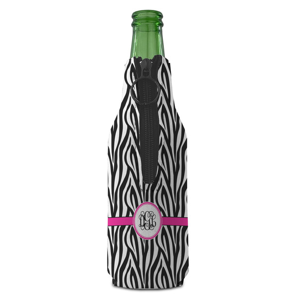Zebra Print Zipper Bottle Cooler - BACK (bottle)