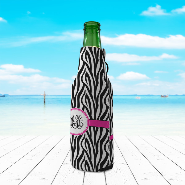 Zebra Print Zipper Bottle Cooler - LIFESTYLE