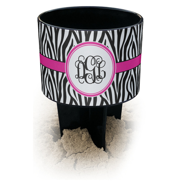 Custom Zebra Print Black Beach Spiker Drink Holder (Personalized)