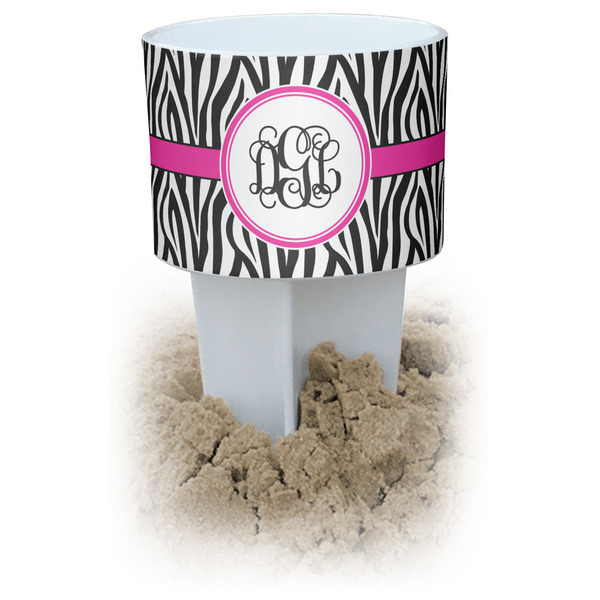 Custom Zebra Print White Beach Spiker Drink Holder (Personalized)