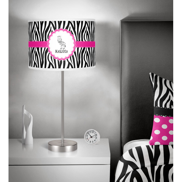 Zebra 13 inch drum lamp shade - in room