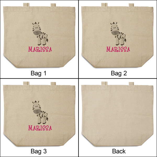 Zebra 3 Reusable Cotton Grocery Bags - Front & Back View