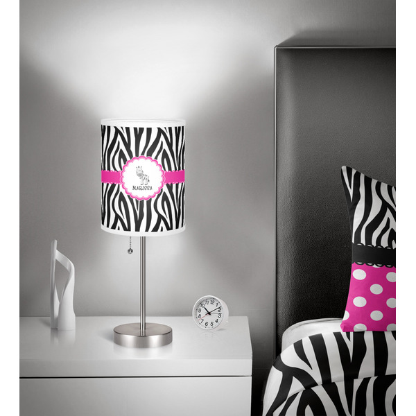 Zebra 7 inch drum lamp shade - in room