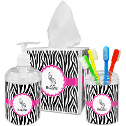 Zebra Acrylic Bathroom Accessories Set w/ Name or Text