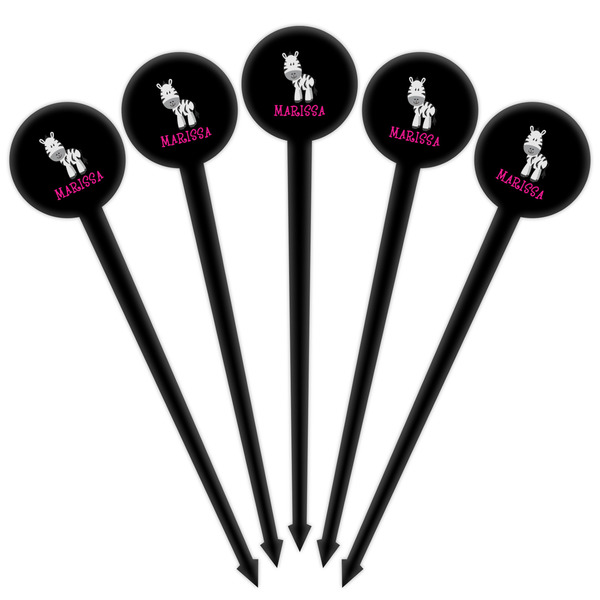 Zebra Black Plastic 4" Food Pick - Round - Fan View