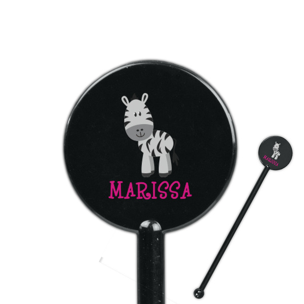 Custom Zebra 5.5" Round Plastic Stir Sticks - Black - Single Sided (Personalized)