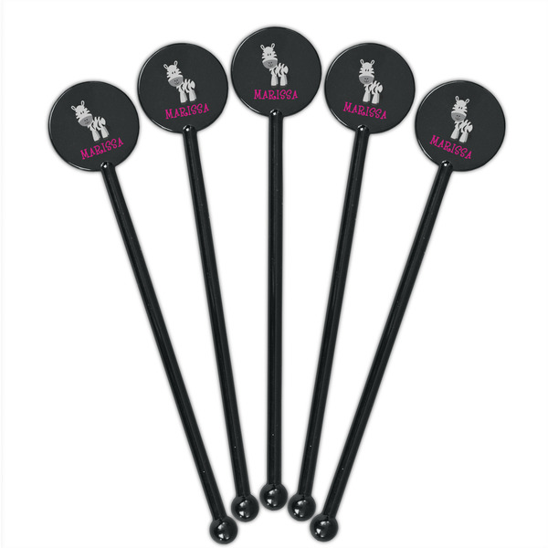 Zebra Black Plastic 5.5" Stir Stick - Round - Fan View