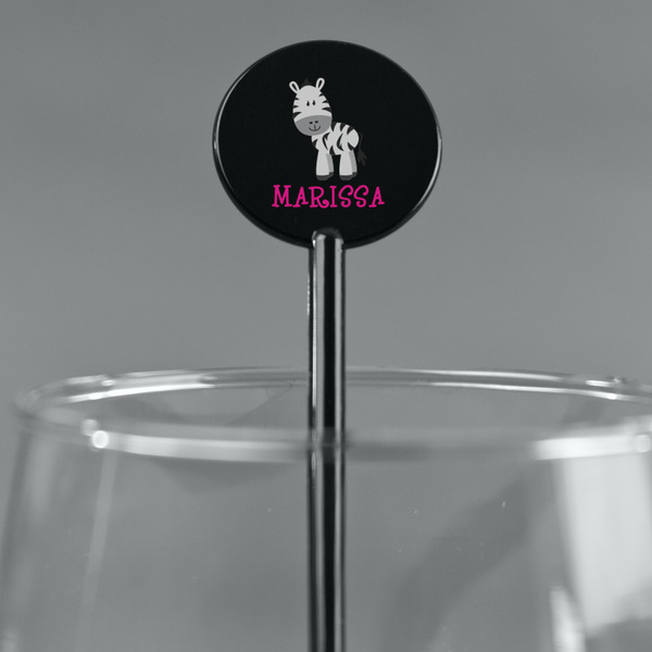 Zebra Black Plastic 5.5" Stir Stick - Round - Main